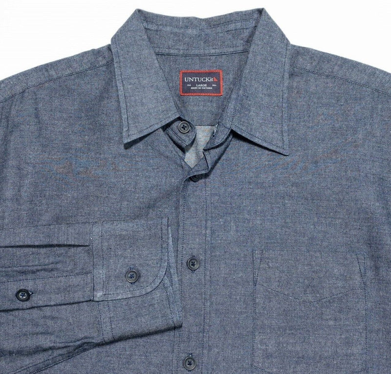 UNTUCKit Chambray Shirt Men's Large Blue Long Sleeve Button-Front Casual