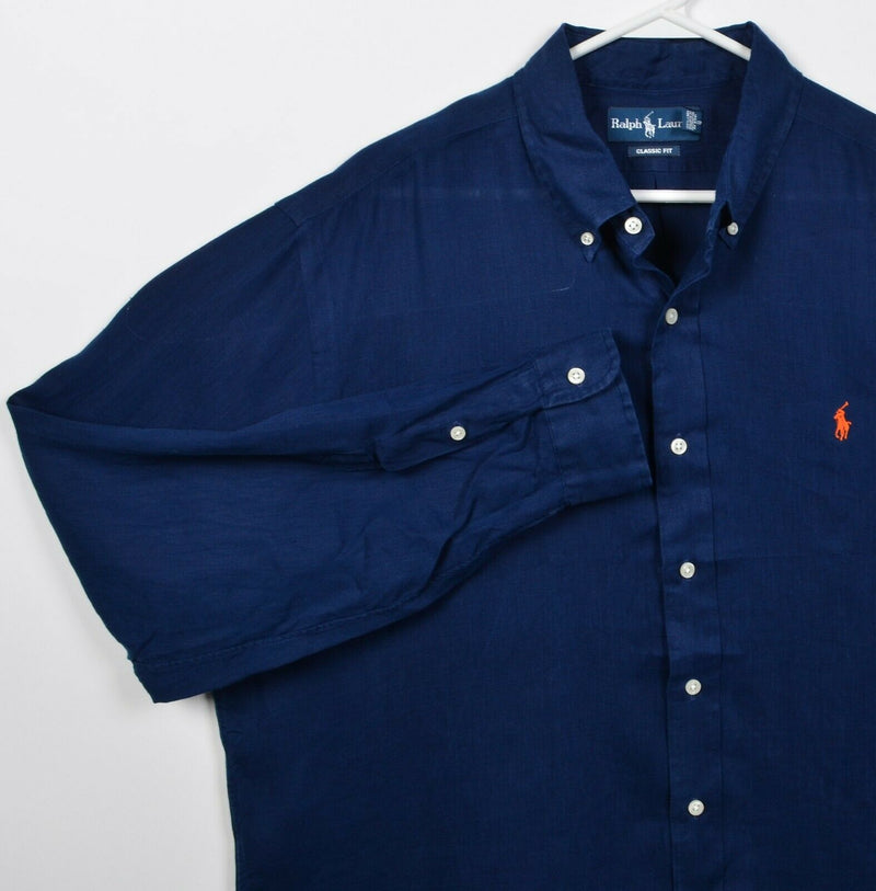 Polo Ralph Lauren Men's XL Classic Fit 100% Linen Navy Blue Button-Down Shirt