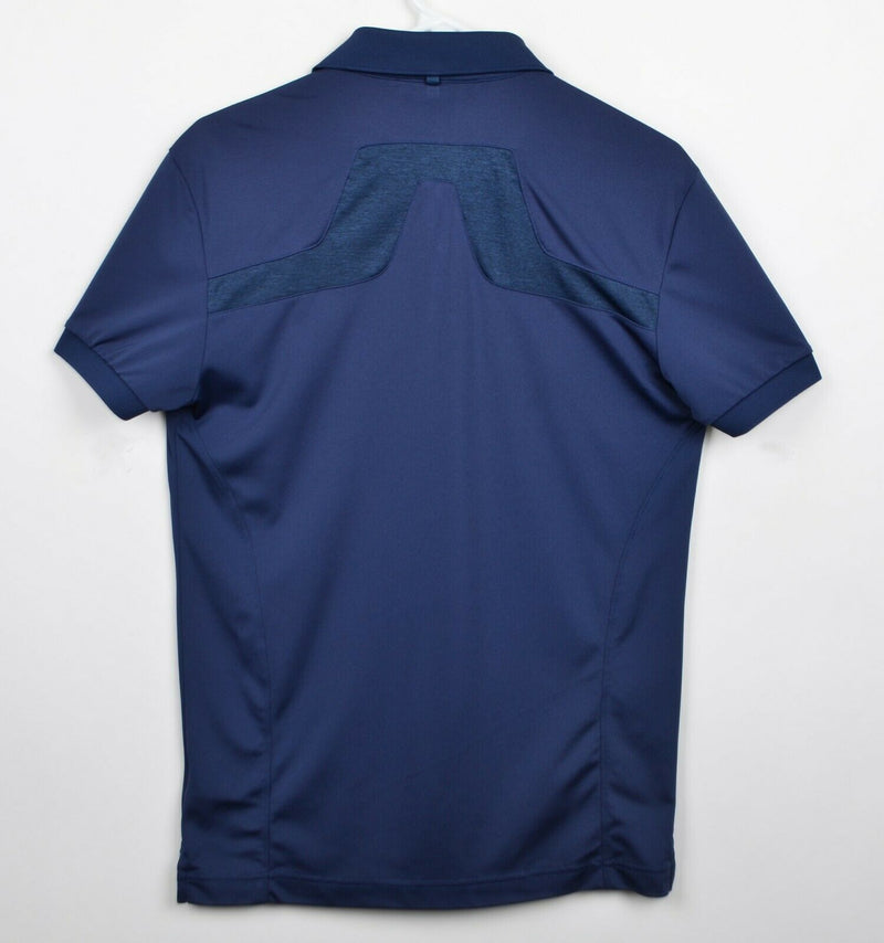 J. Lindeberg Men Sz Small Regular Fit Logo Collar Navy Blue Golf TX Jersey Shirt