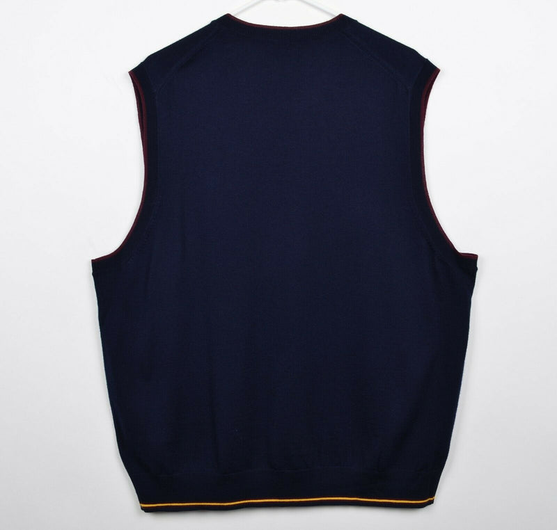 Brooks Brothers Men's 2XL 100% Merino Wool Navy Blue Logo V-Neck Sweater Vest