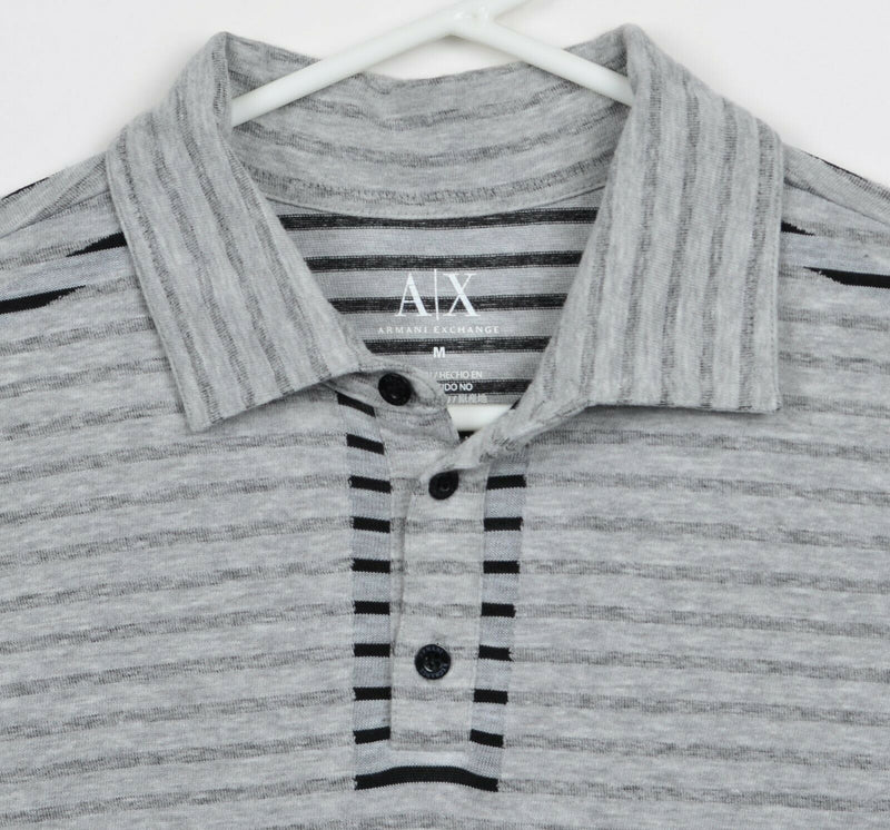 Armani Exchange Men's Sz Medium Gray Striped Cotton Polyester Blend Polo Shirt