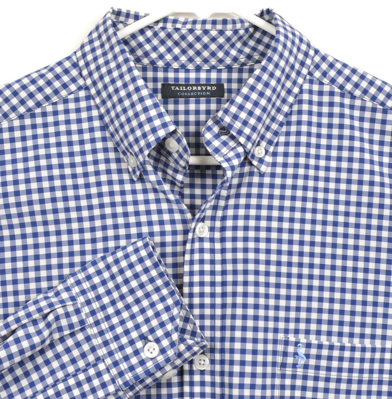 Tailorbyrd Men's Sz Large Polyester Spandex Blue Gingham Check Performance Shirt