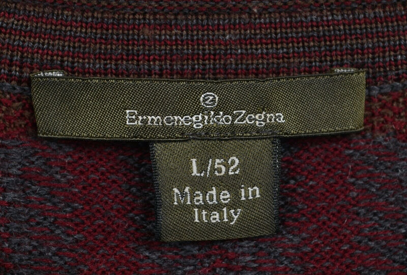Ermenegildo Zegna Men's Sz Large/52 100% Wool Geometric Red Brown Italy Sweater