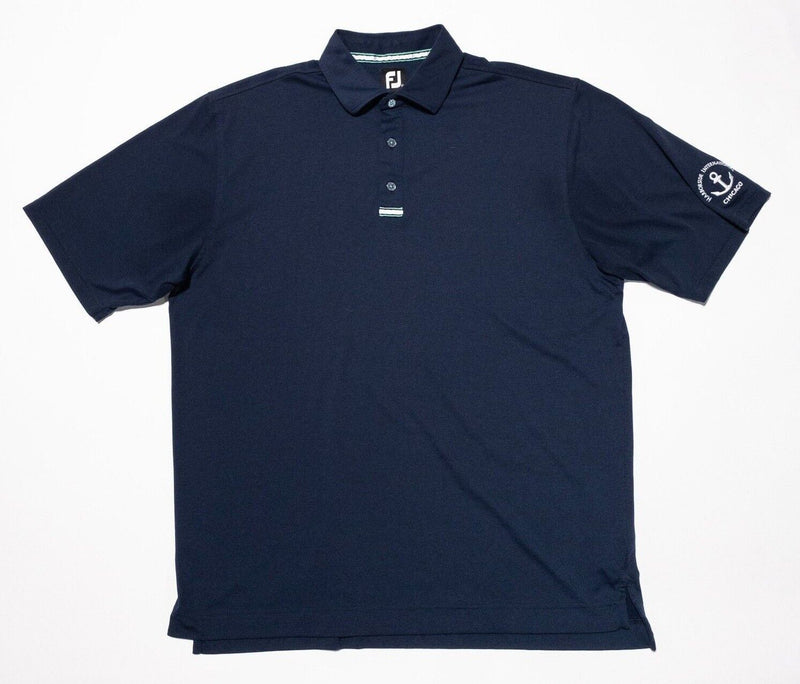 FootJoy Golf Polo XL Men's Solid Navy Blue Accent Stripe Wicking Harborside