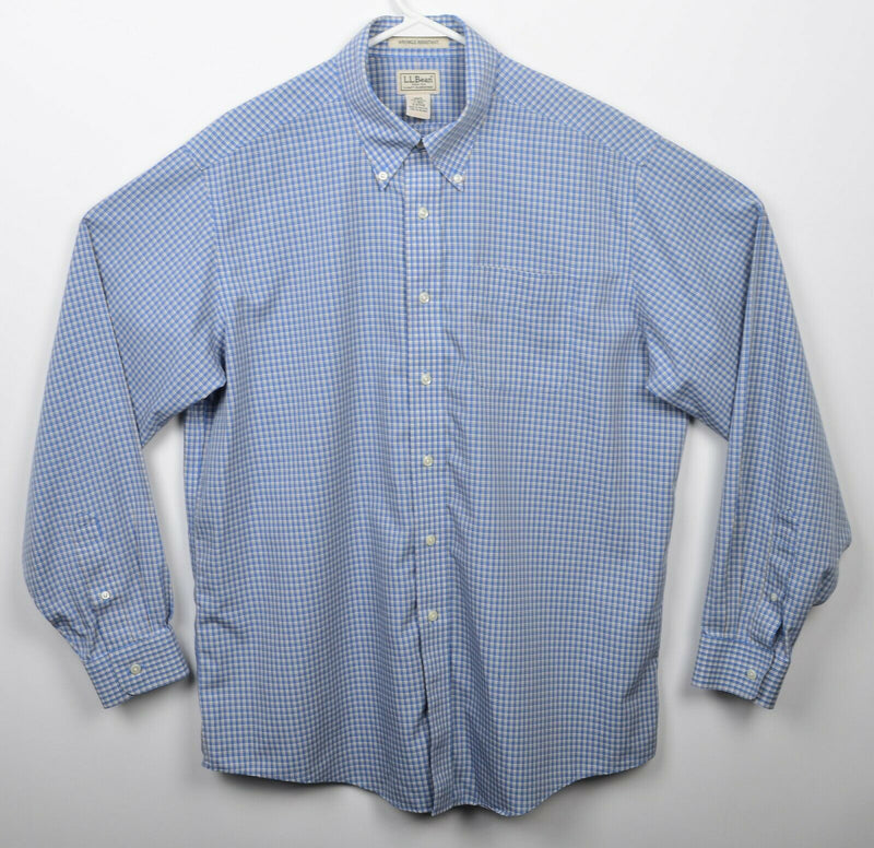 L.L. Bean Men's Large Wrinkle Resistant Blue Yellow Plaid Button-Down Shirt
