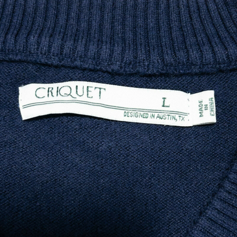 Criquet Men's Large Navy Blue Cotton Cashmere Blend V-Neck Pullover Sweater