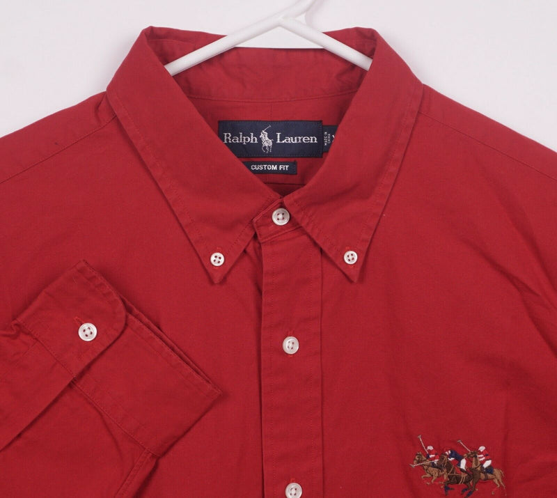 Polo Ralph Lauren Men's XL Custom Fit Solid Red Pony Horses Button-Down Shirt