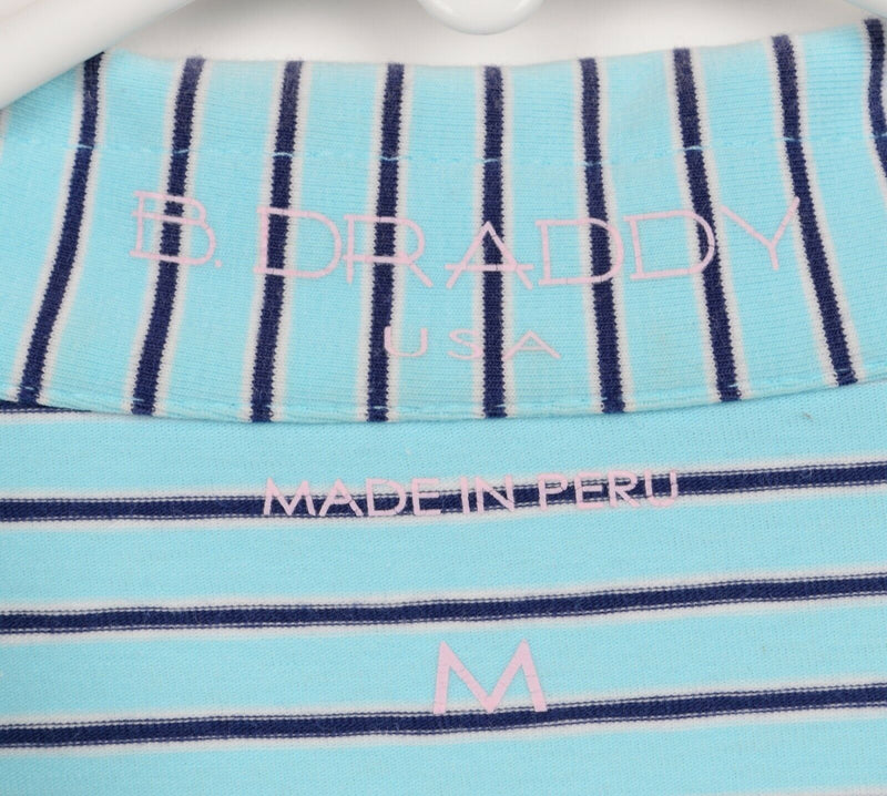 B. Draddy Men's Sz Medium Aqua Blue Striped Golf Polo Shirt Indian Hill Club