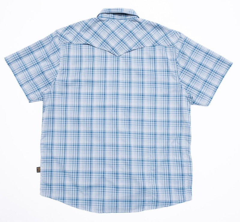 Howler Brothers Pearl Snap Shirt Medium Mens Blue Plaid Nylon Western Rockabilly