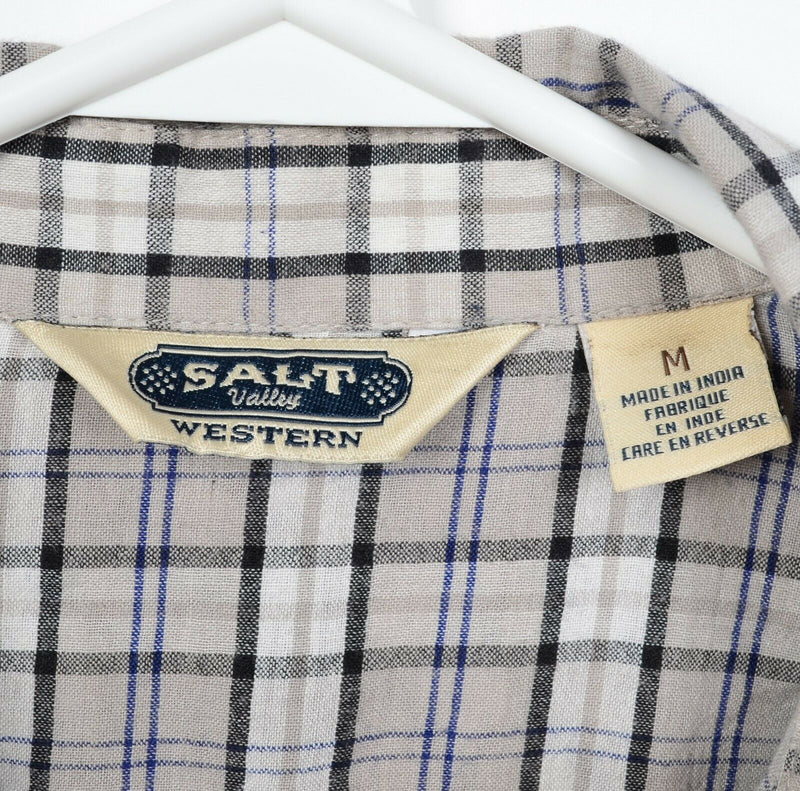 Salt Valley Western Men's Medium Pearl Snap Gray Plaid Western Rockabilly Shirt