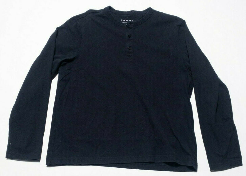 Everlane Henley T-Shirt Long Sleeve Solid Black Men's Large