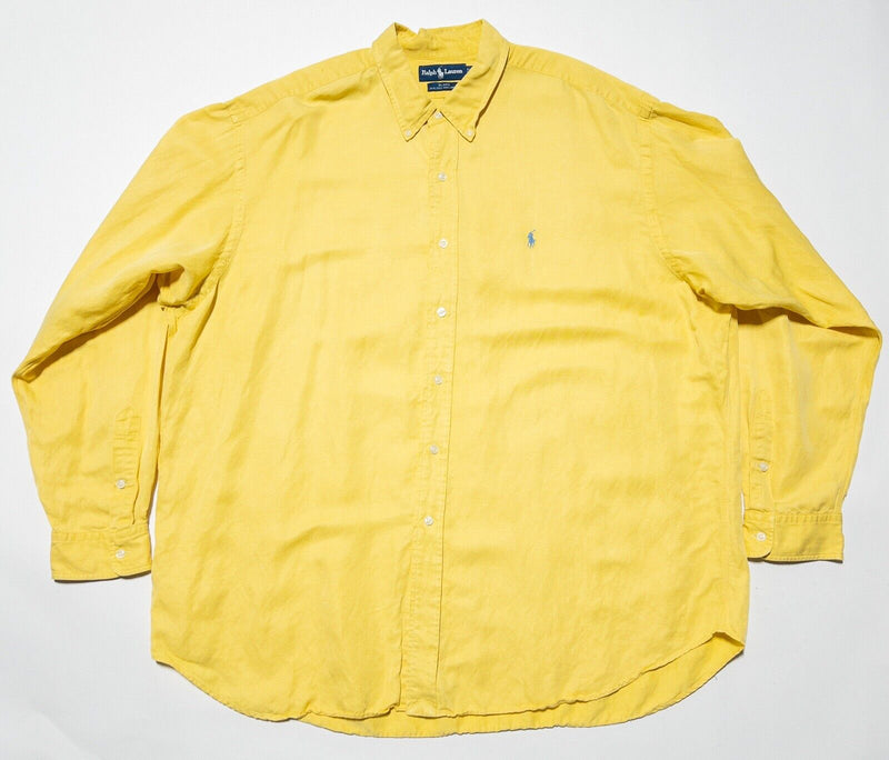 Polo Ralph Lauren Silk Linen 2XL Blake Men's Long Sleeve Shirt Golden Yellow