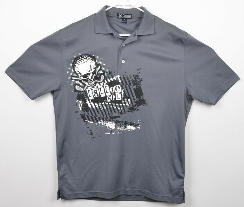 Tattoo Golf Men's Sz Medium Skull Club Graphic Print Performance Golf Polo Shirt