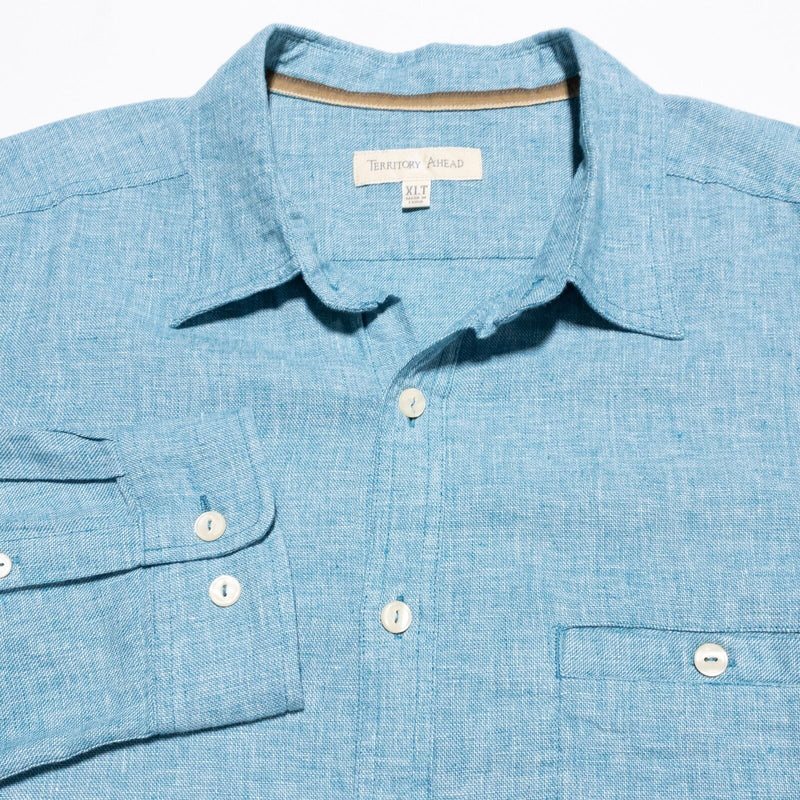Territory Ahead Linen Blend Shirt Men's XLT Tall Blue Button-Up Long Sleeve