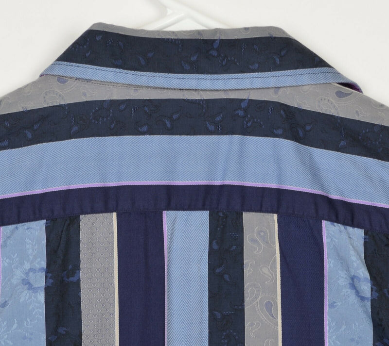 Elements By Arnold Zimberg Men's Sz XL Paisley Striped Blue Gray Flip Cuff Shirt