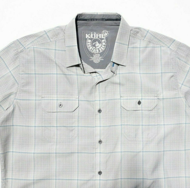 Kuhl Response Shirt Large Eluxur Men's Gray Plaid Short Sleeve Hiking Outdoor