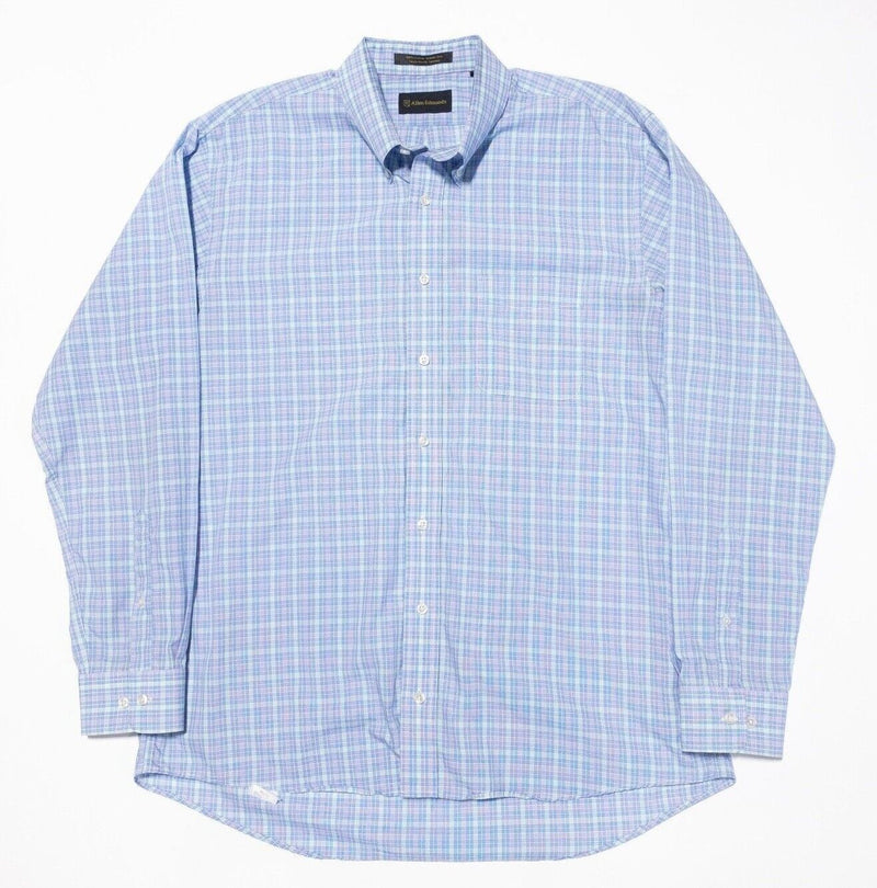 Allen Edmonds Shirt XL Men's Light Blue Purple Check Wrinkle Free Button-Down