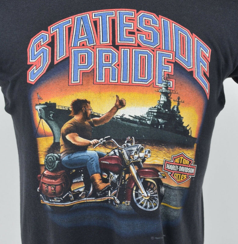 Vintage 1991 Harley-Davidson Men's Sz Medium Stateside Pride Navy Biker T-Shirt