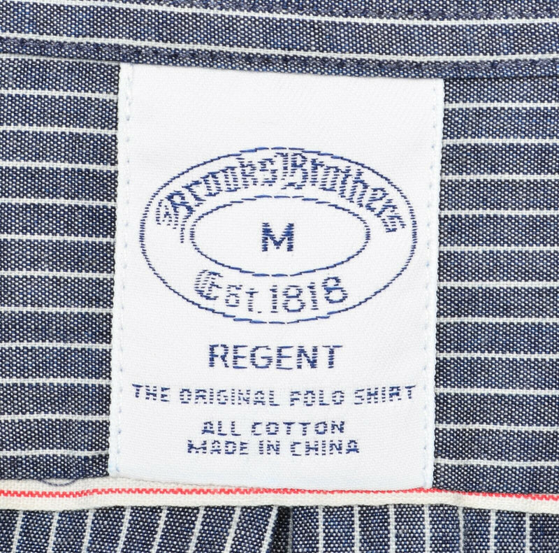 Brooks Brothers Men's Medium Blue Striped Regent Long Sleeve Button-Down Shirt