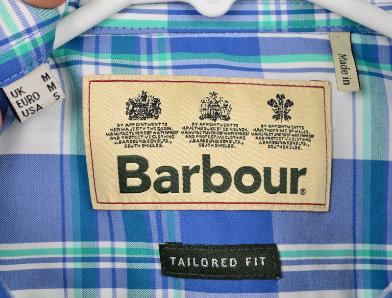 Barbour Men's Sz Small Tailored Fit Blue Green Plaid Minster Performance Shirt