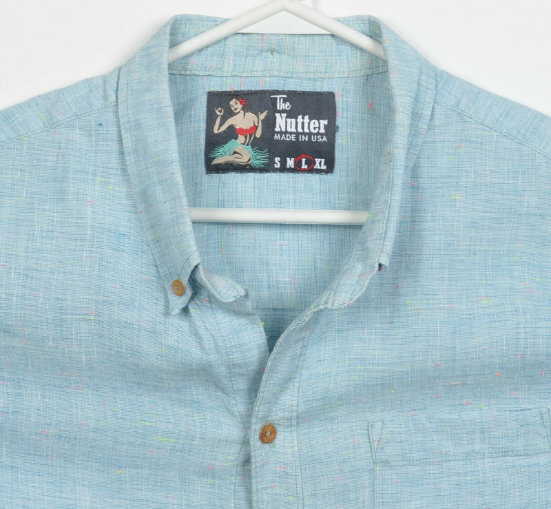 Chubbies The Nutter Men's Large Cotton Linen Blend Blue USA Button-Front Shirt