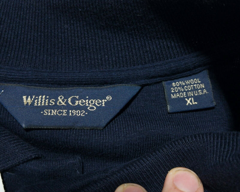 Willis & Geiger Outfitters Men's XL Cotton Wool Blend Solid Navy Blue Polo Shirt