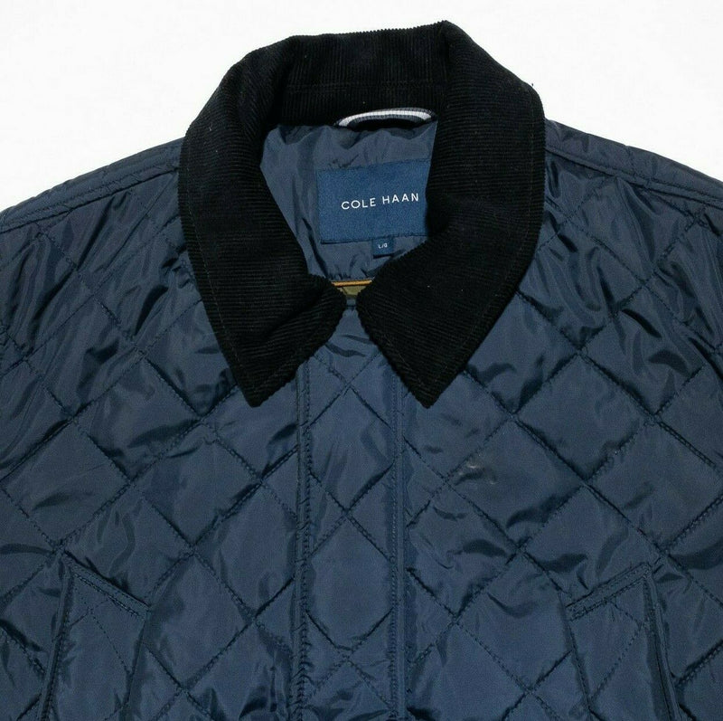 Cole Haan Men's Large Navy Blue Corduroy Collar Quilt Barn Coat Field Jacket