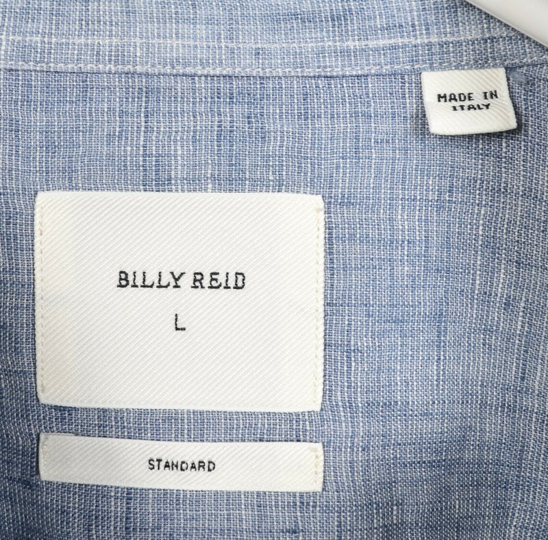 Billy Reid Men's Large Standard 100% Linen Blue Made in Italy Button-Front Shirt