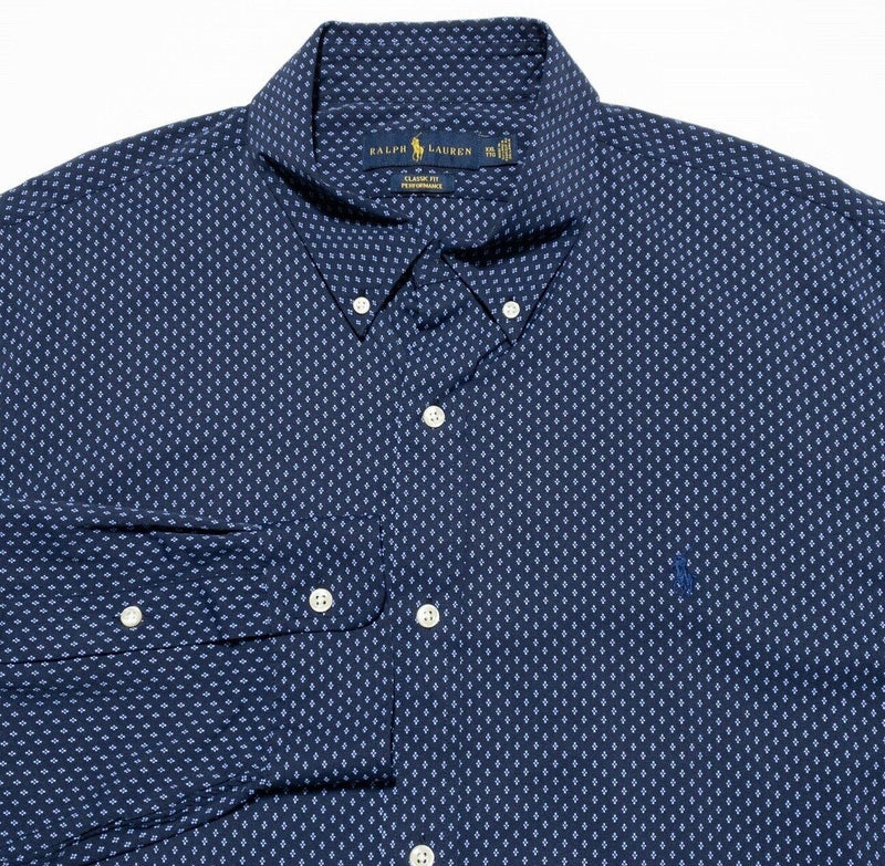 Polo Ralph Lauren Performance XXL Men's Long Sleeve Polka Dot Navy Blue Stretch