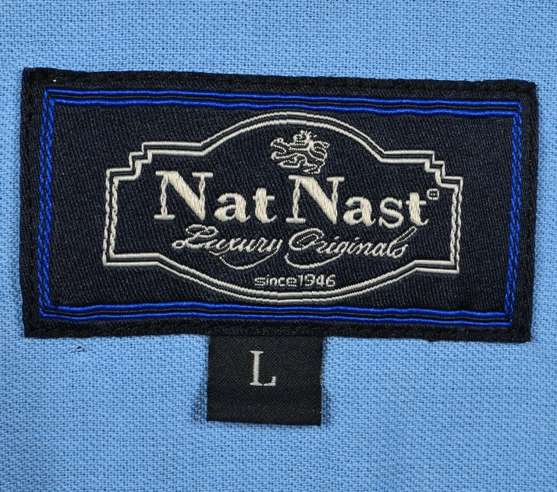 Nat Nast Men's Large Silk Blend Blue Geomteric Hawaiian Bowling Retro Shirt