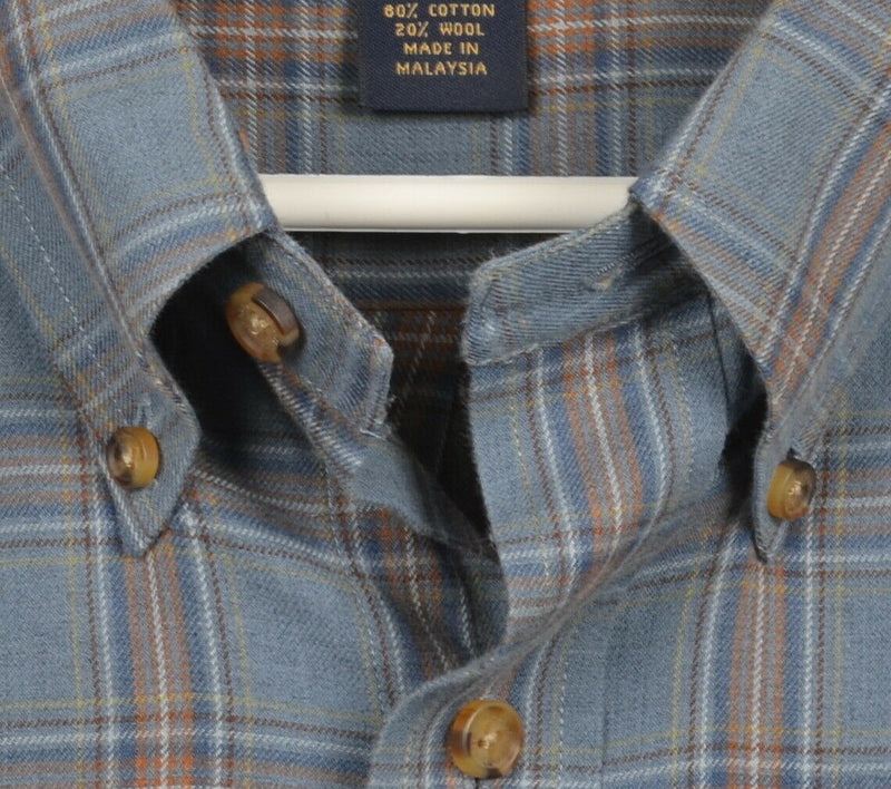 Brooks Brothers Brooksflannel Men's XL Wool Blend Blue Plaid Button-Down Shirt