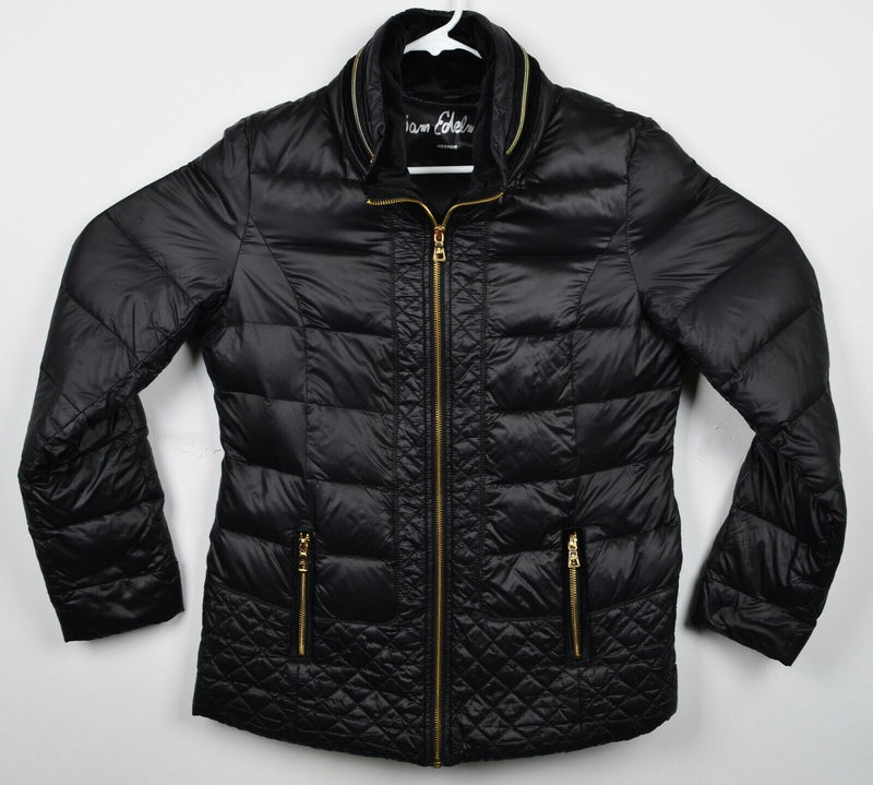Sam Edelman Women's Down Puffer Black Gold Full Zip Hooded Jacket