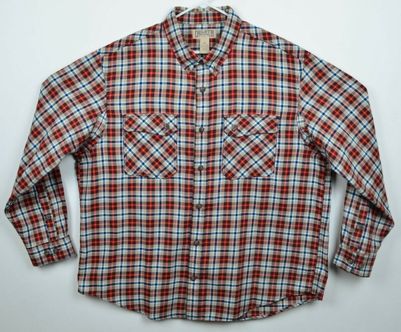 Duluth Trading Co. Men's 2XL Cotton Poly Blend Red Navy Blue Plaid Flannel Shirt