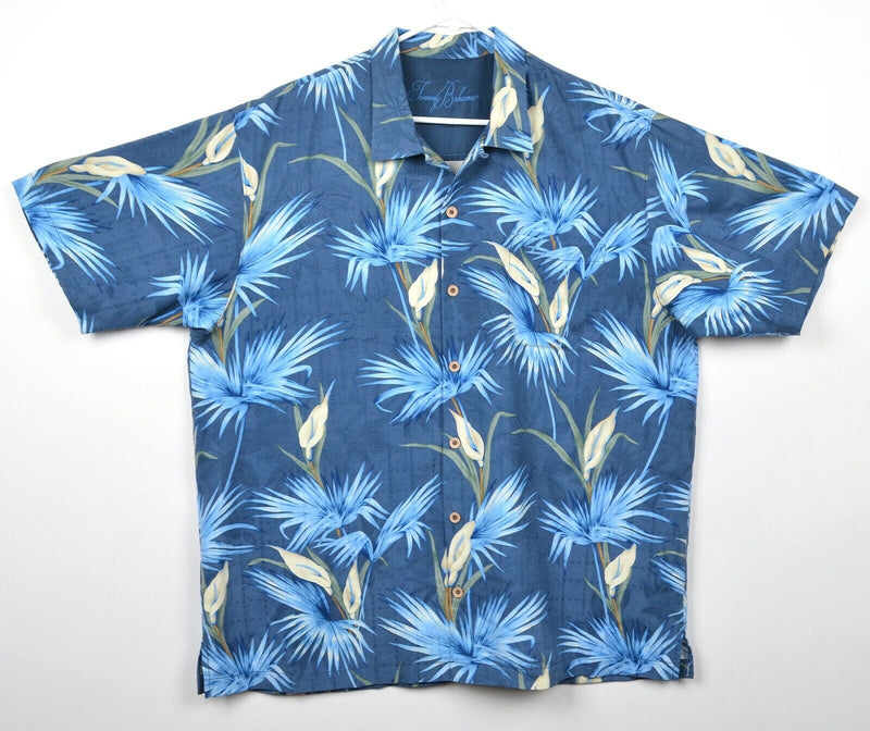 Tommy Bahama Men's Sz XL 100% Silk Floral Blue Hawaiian Flower Aloha Shirt