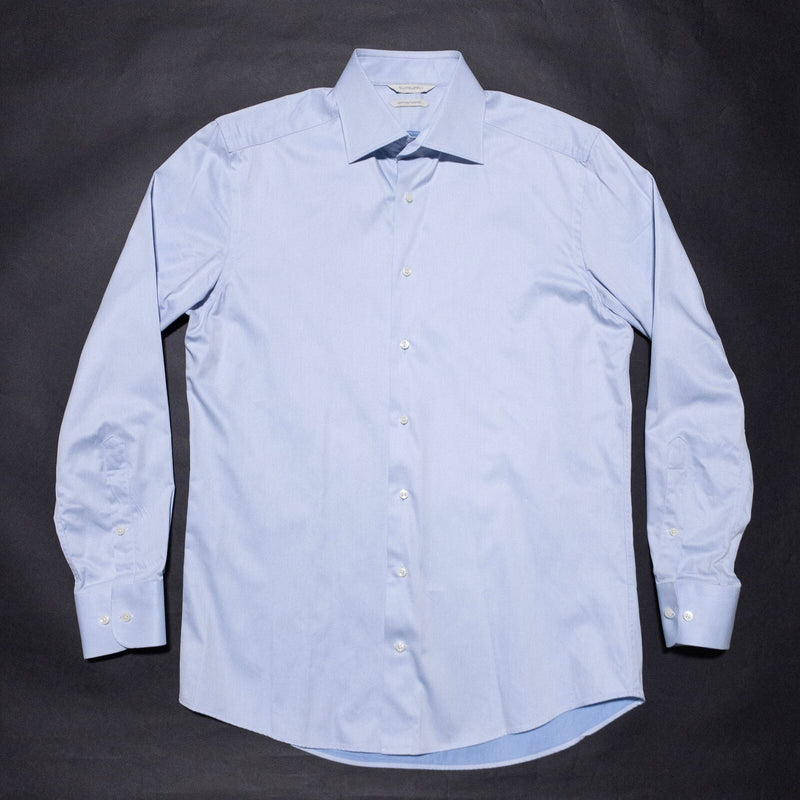 Suitsupply Dress Shirt Men's 15.5/39 Solid Light Blue Cotton Two Ply Classic