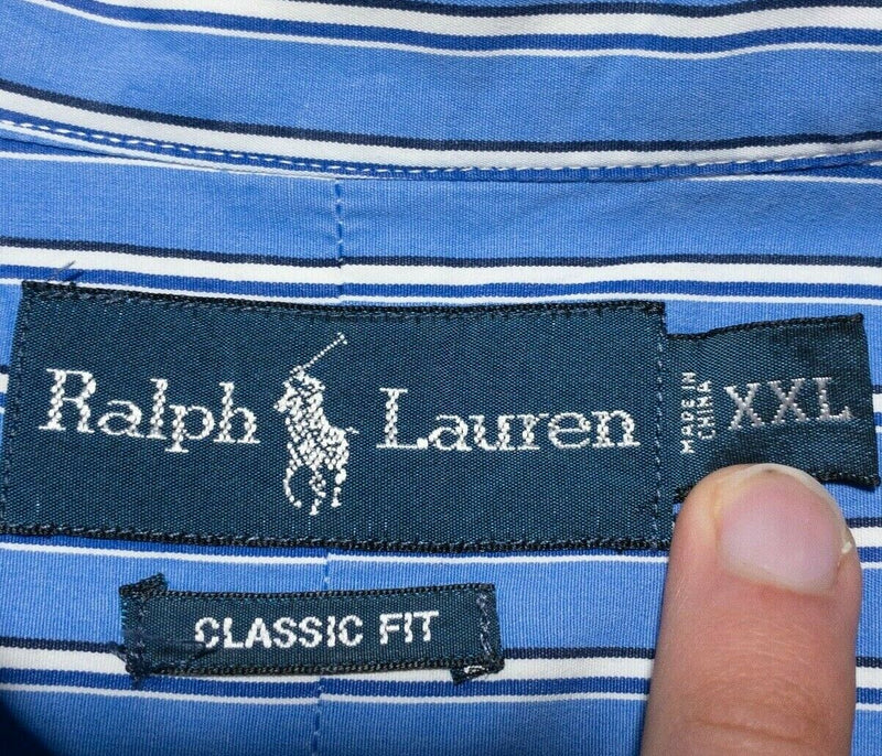 Polo Ralph Lauren Men's XXL 2XL Classic Fit Long Sleeve Button-Down Blue Striped