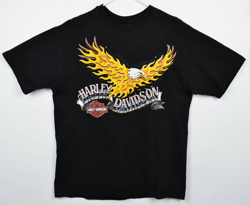 Vintage 90s Harley-Davidson Men's Large Eagle Flames Fire Double-Sided T-Shirt
