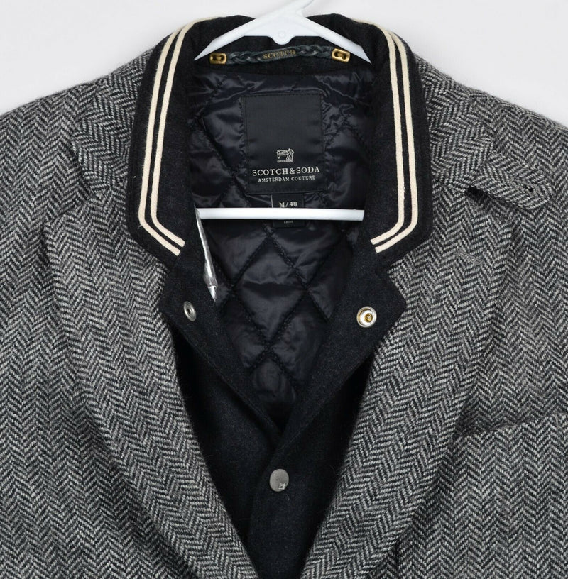 Scotch & Soda Men's Medium (48) Tweed Quilt Lined Snap Elbow Patch Blazer Jacket