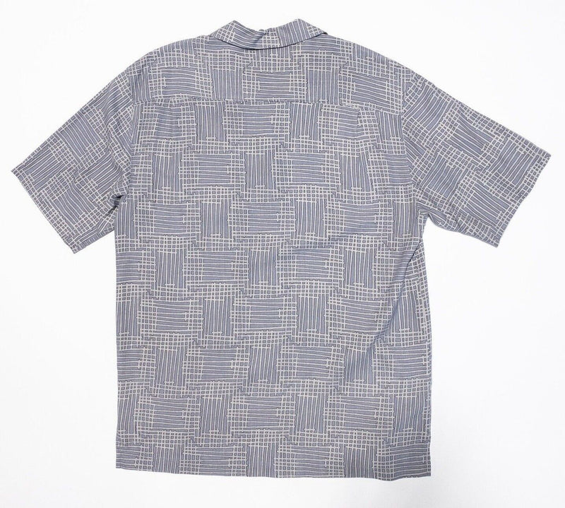 Tommy Bahama Hawaiian Shirt Silk Medium Men's Gray Geometric Aloha Camp
