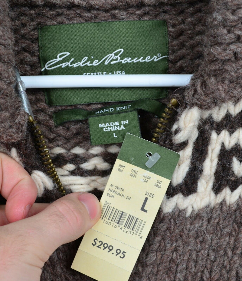 Eddie Bauer Men's Large Cowichan Duck Shawl Collar Fair Isle Full Zip Sweater