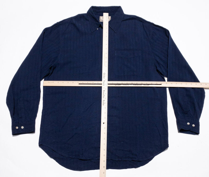 Territory Ahead Silk Shirt Men's XL Long Sleeve Button-Down Solid Navy Blue 90s