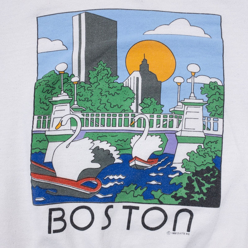 Vintage Boston Sweatshirt Men's Medium 80s Quote Me Boston Commons White Tourist