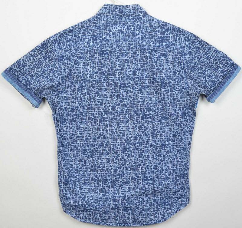 Bugatchi Uomo Men's Medium Shaped Fit Blue Geometric Striped Button-Front Shirt