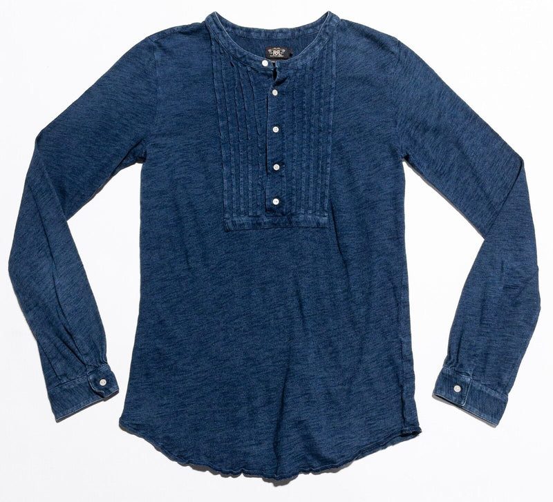 RRL Ralph Lauren Shirt Women's 2 Henley Indigo Blue Double RL Long Sleeve Ruffle