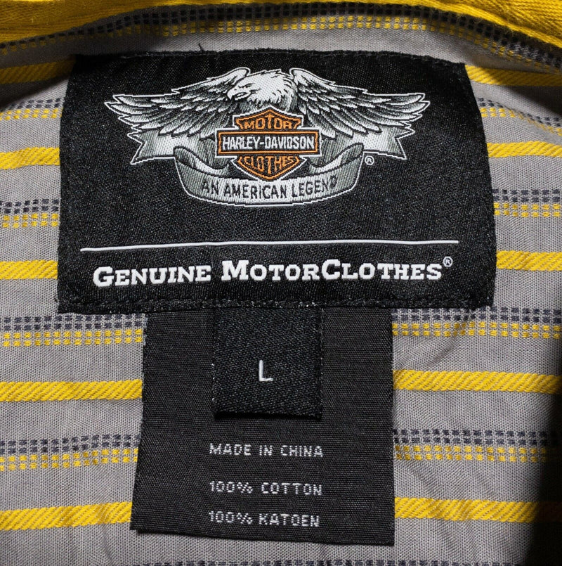 Harley-Davidson Shirt Men's Large Mechanic Yellow Gray Striped Biker Garage