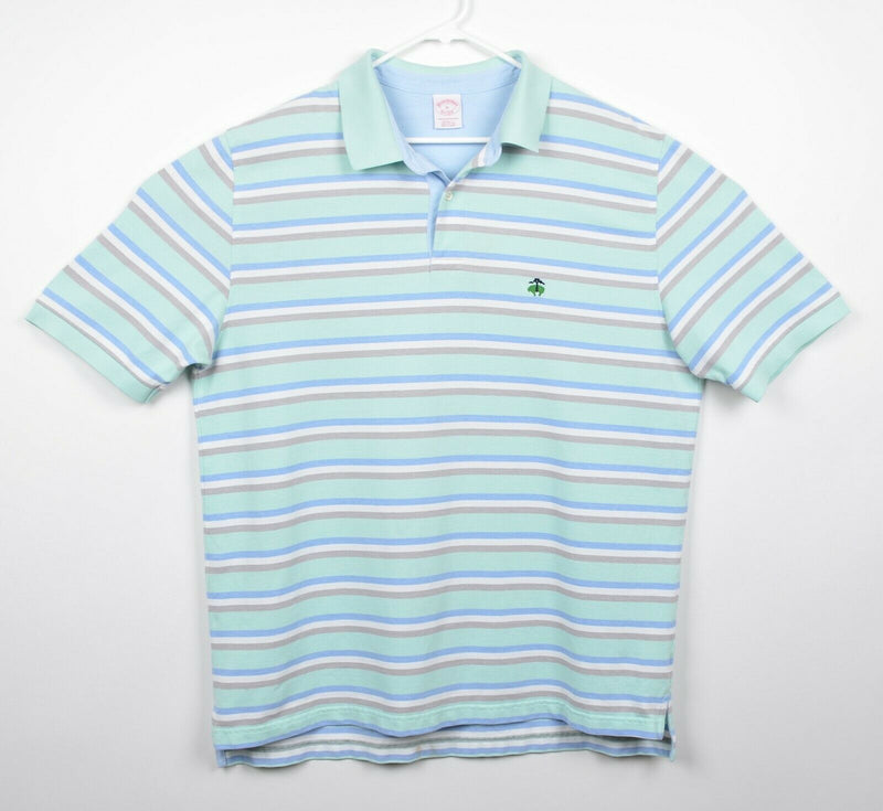 Brooks Brothers Men's Sz XL Performance Polo Mint Green Blue Striped Polo Shirt
