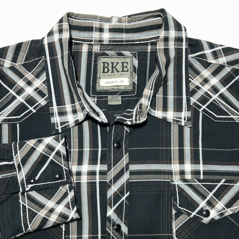 BKE Buckle Pearl Snap Men's 3XL Athletic Fit Black Plaid Rockabilly