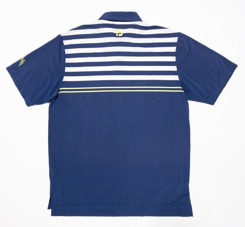 FootJoy Golf Shirt Large Men's Polo Lisle Engineered Chest Stripes Blue Wicking