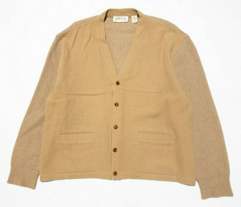 Orvis Camel Hair Cardigan Sweater Knit Tan V-Neck Button-Front Men's XL