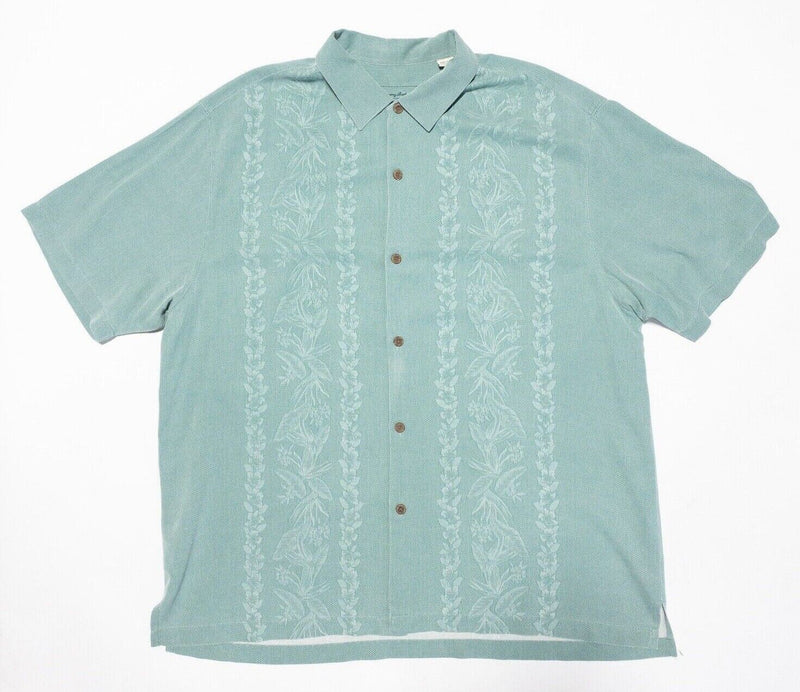Tommy Bahama Silk Shirt 2XL Original Fit Hawaiian Panel Floral Green Aloha Camp